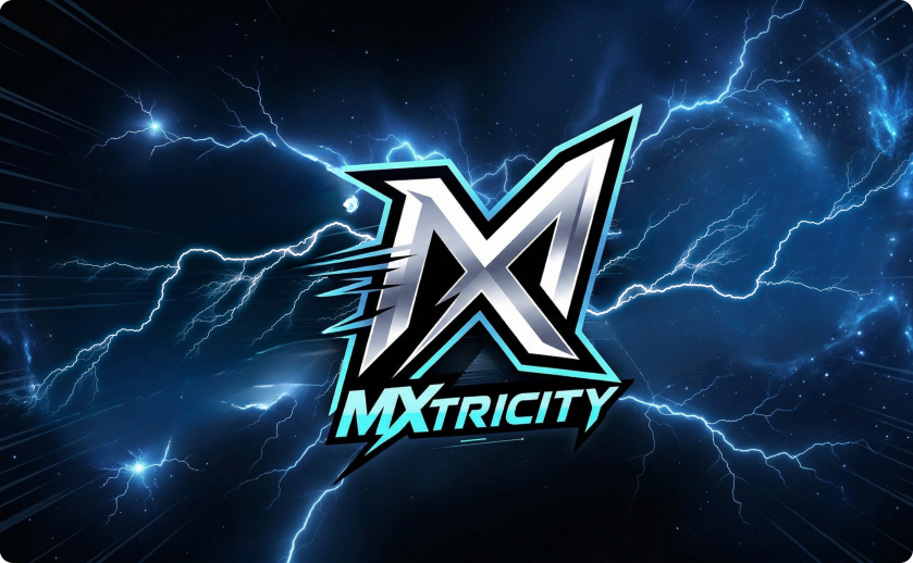 Logo with letter 'M' and text 'MXTRICITY' on a blue lightning background.