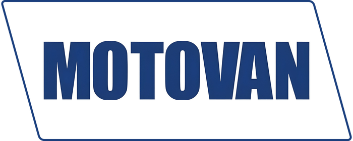 Logo with the word 'MOTOVAN' in blue on a white background.